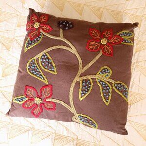 Pier 1 Imports Botanical Embroidered Wild Flowers Cotton Accent Throw Pillow